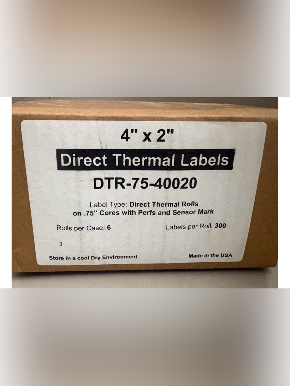 Direct Thermal Labels DTR-75-40020 – White 4" x 2" Rolls
